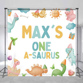 Aperturee Aperturee Custom One A Saurus First Birthday Backdrop Cute Dinosaur and Volcano Party Personalized Boys Dino Mite Decor